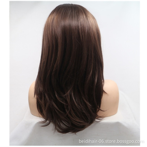 Medium Length Brown Color Wig Lace Front Synthetic Hair